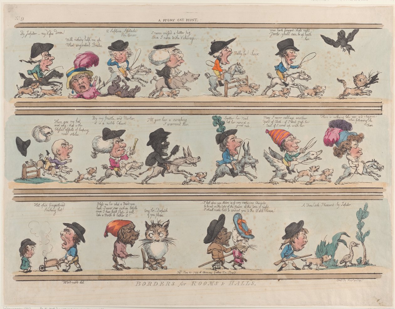 Chasse au chat pygmée, Bordures pour pièces et halls, Planche 9, 20 juin 1799 - Thomas Rowlandson