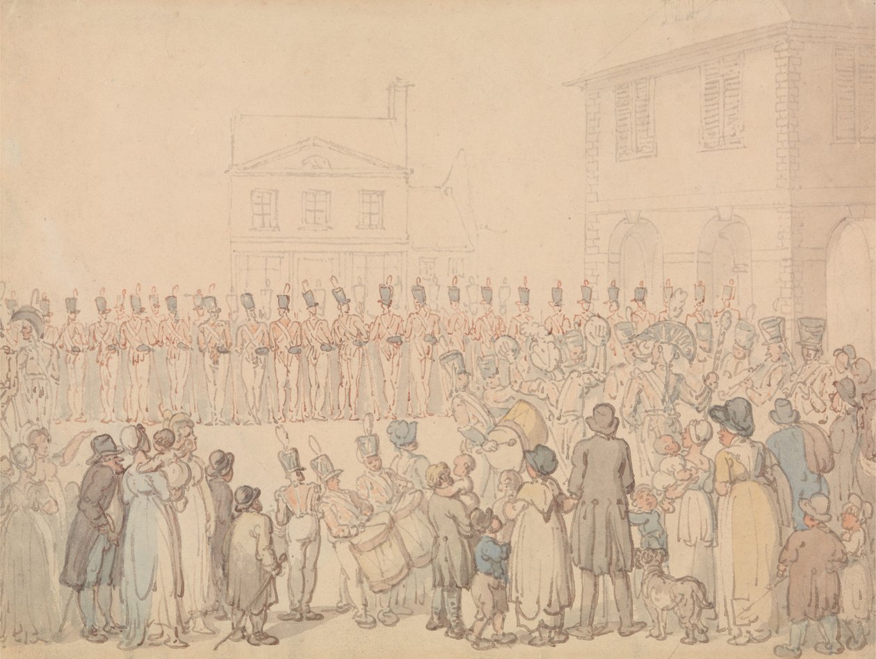 Une revue de la milice de Northampton à Brackley - Thomas Rowlandson