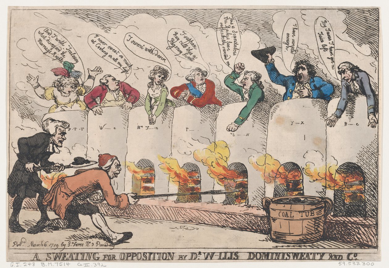 A Sweating for Opposition by Dr. W-llis Dominisweaty and Co., 6 mars 1789 - Thomas Rowlandson