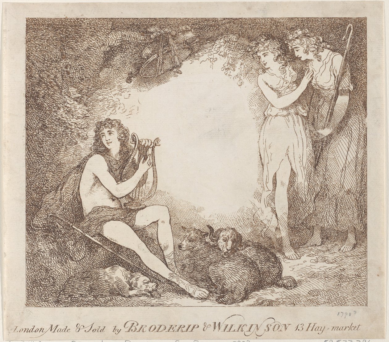 Apollon, Lyra et Daphné Carte de commerce illustrant Marian, un opéra, 1797-99 - Thomas Rowlandson