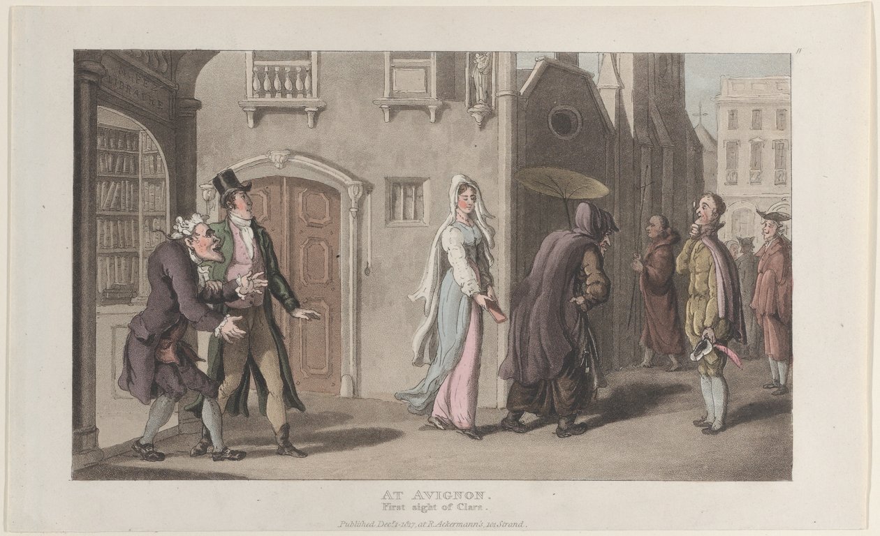 À Avignon, première vue de Clara, du Journal des voyages sentimentaux, 1er décembre 1817 - Thomas Rowlandson