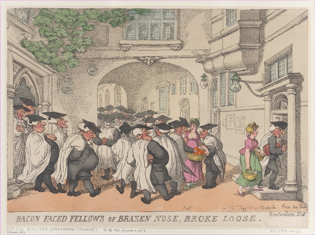 Les Compagnons au visage de bacon de Brazen Nose, lâchés, 1811 - Thomas Rowlandson