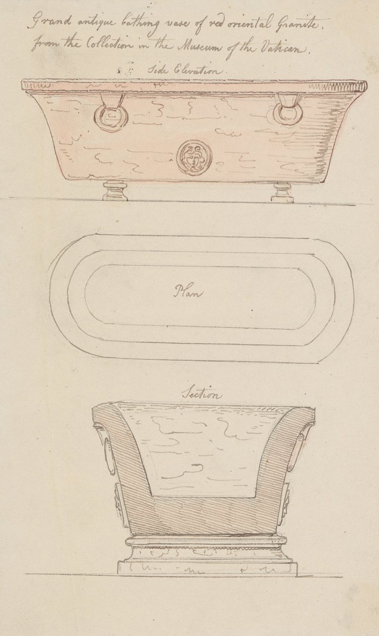 Vase de bain en granit rouge, Vatican - Thomas Rowlandson