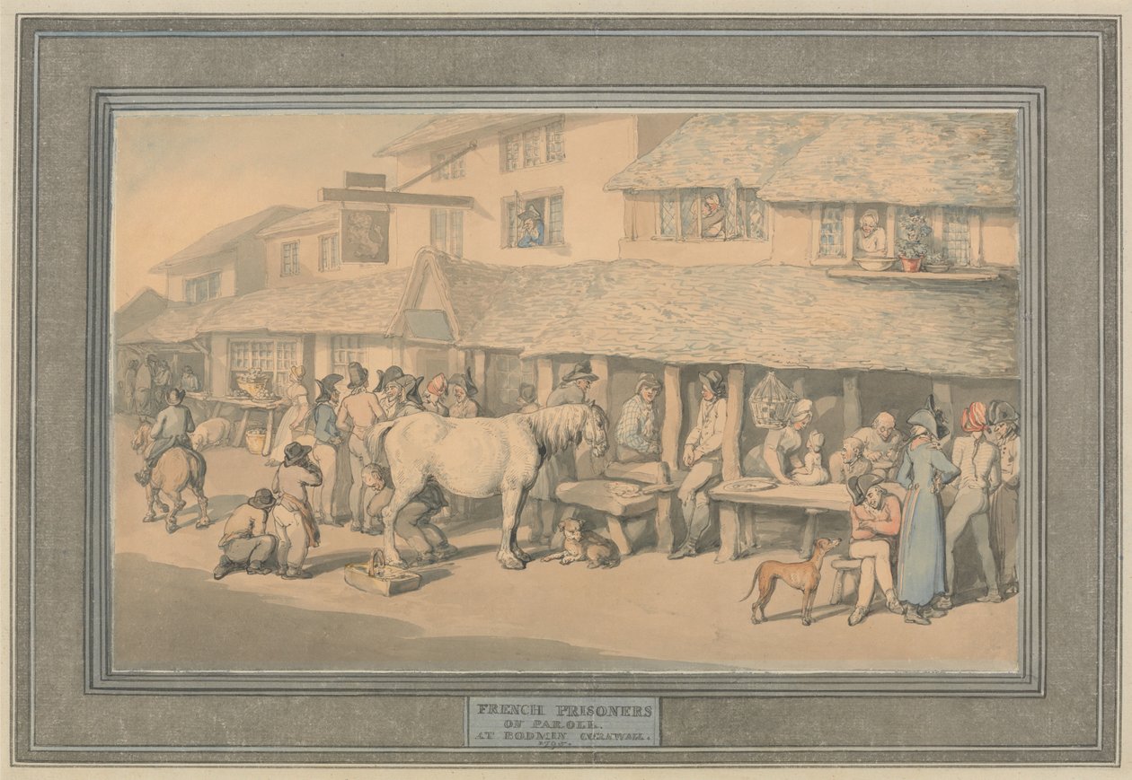 Bodmin, Cornouailles : des prisonniers français en liberté conditionnelle - Thomas Rowlandson
