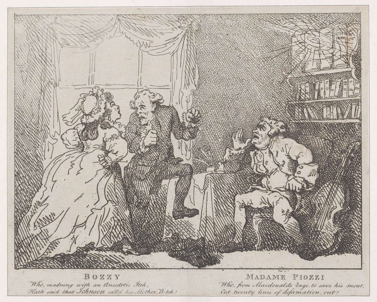Frontispice de Bozzy et Madame Piozzi, Bozzy et Piozzi par Peter Pindar, 1780-86 - Thomas Rowlandson
