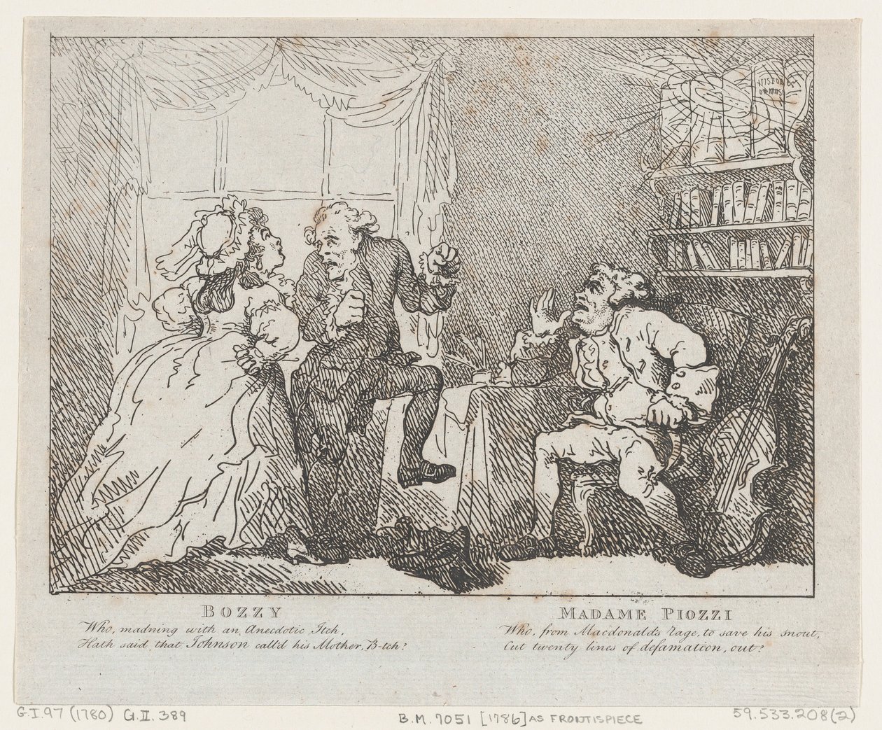 Frontispice de Bozzy et Madame Piozzi, Bozzy et Piozzi par Peter Pindar, 1780-86 - Thomas Rowlandson