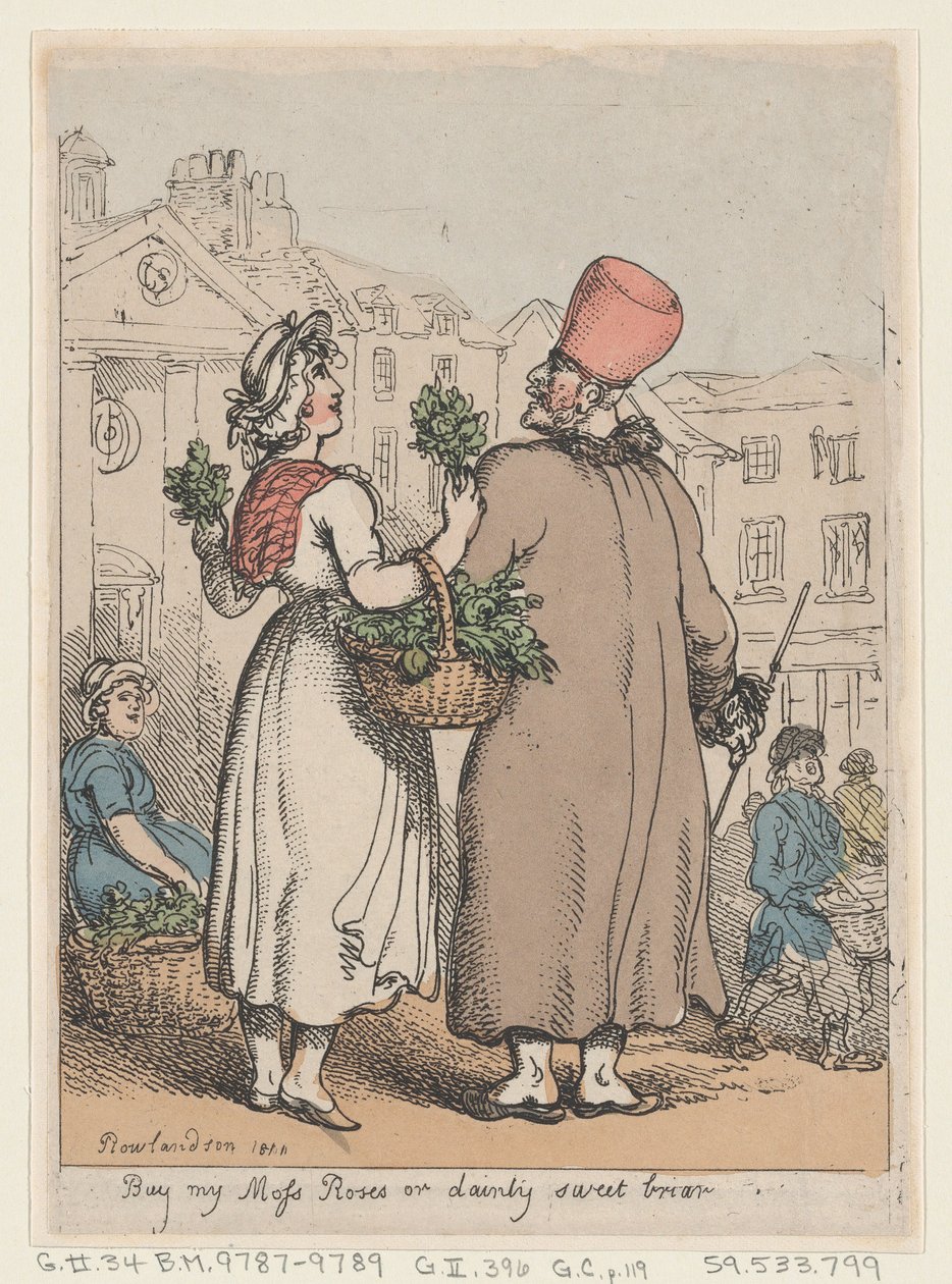 Achetez mes roses mousseuses, ou Dainty Sweet briar, 1811 - Thomas Rowlandson