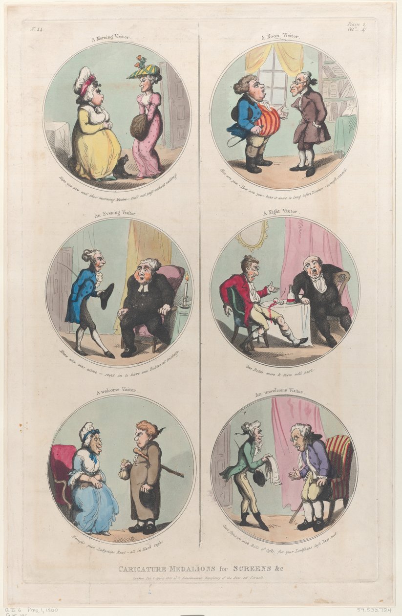 Médaillons de caricature pour écrans &c: Un visiteur du matin, Un visiteur du soir - Thomas Rowlandson