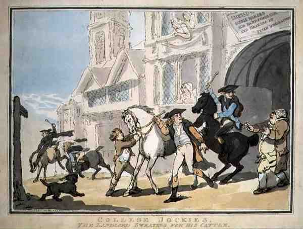 Les Jockeys du Collège, Le Propriétaire Transpirant pour son Bétail, publié par E. Jackson - Thomas Rowlandson