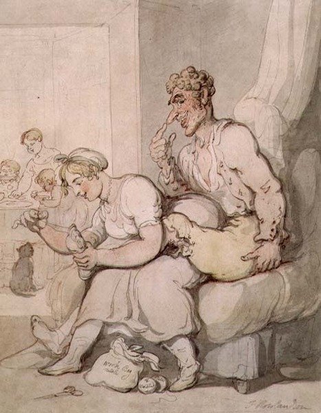 Raccommodant la chaussette - Thomas Rowlandson