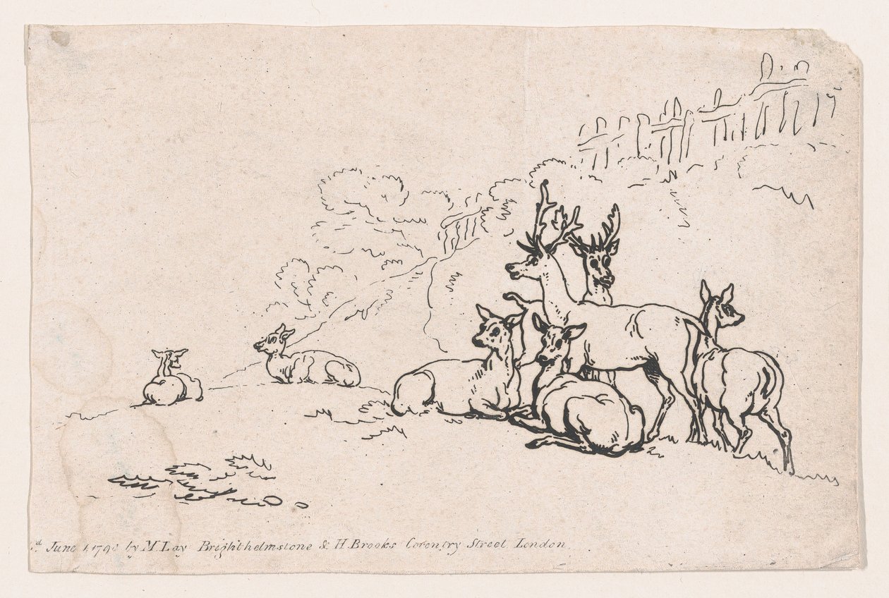 Cerf de la Planche 3, Contours de Figures, Paysages et Bétail...pour l