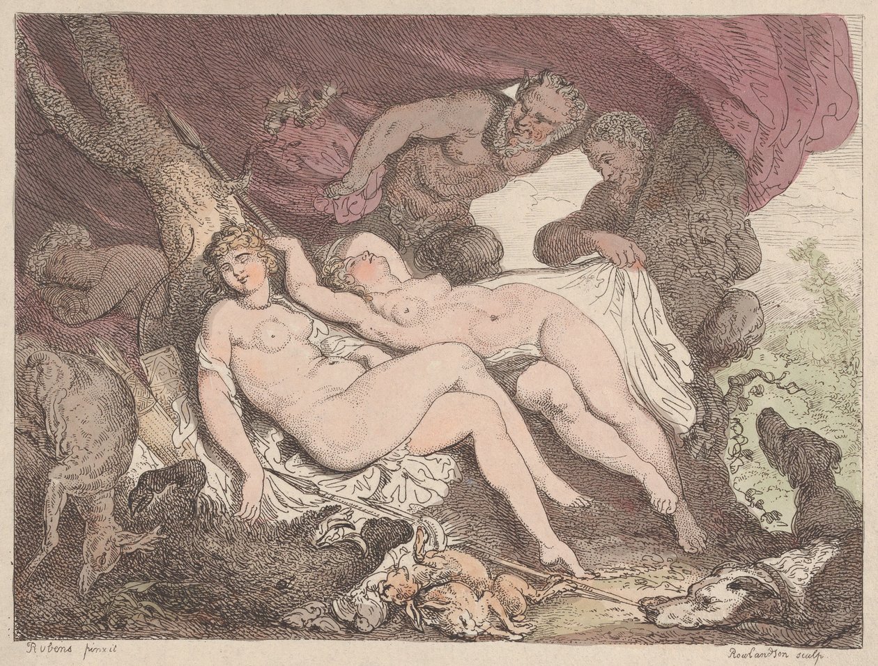 Diane et ses nymphes espionnées par des satyres - Thomas Rowlandson