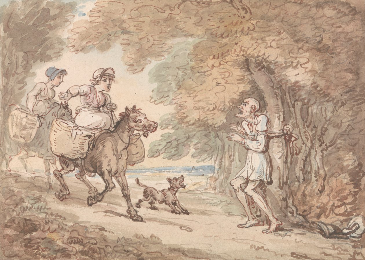 Dr. Syntax attaché à un arbre par des bandits de grand chemin - Thomas Rowlandson