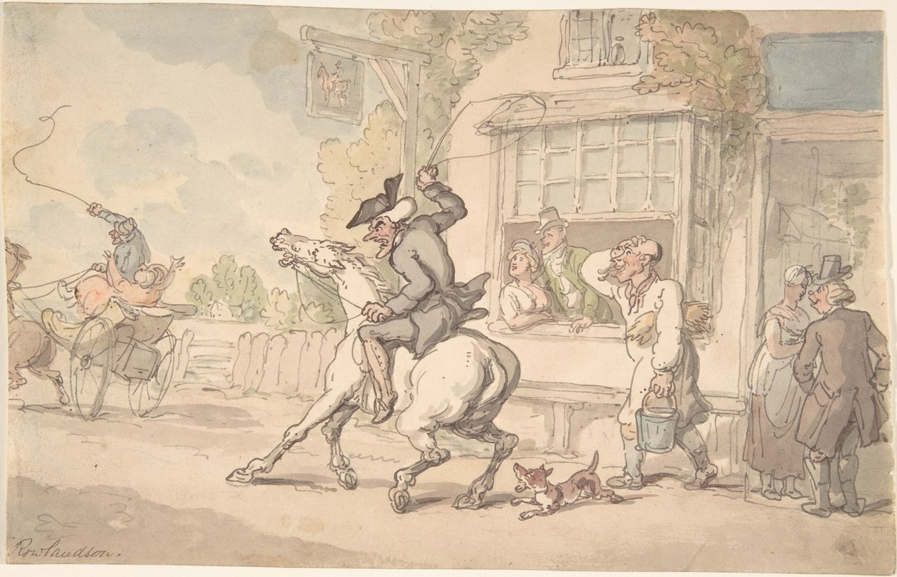 Le Dr Syntax avec un cheval récalcitrant devant une auberge - Thomas Rowlandson