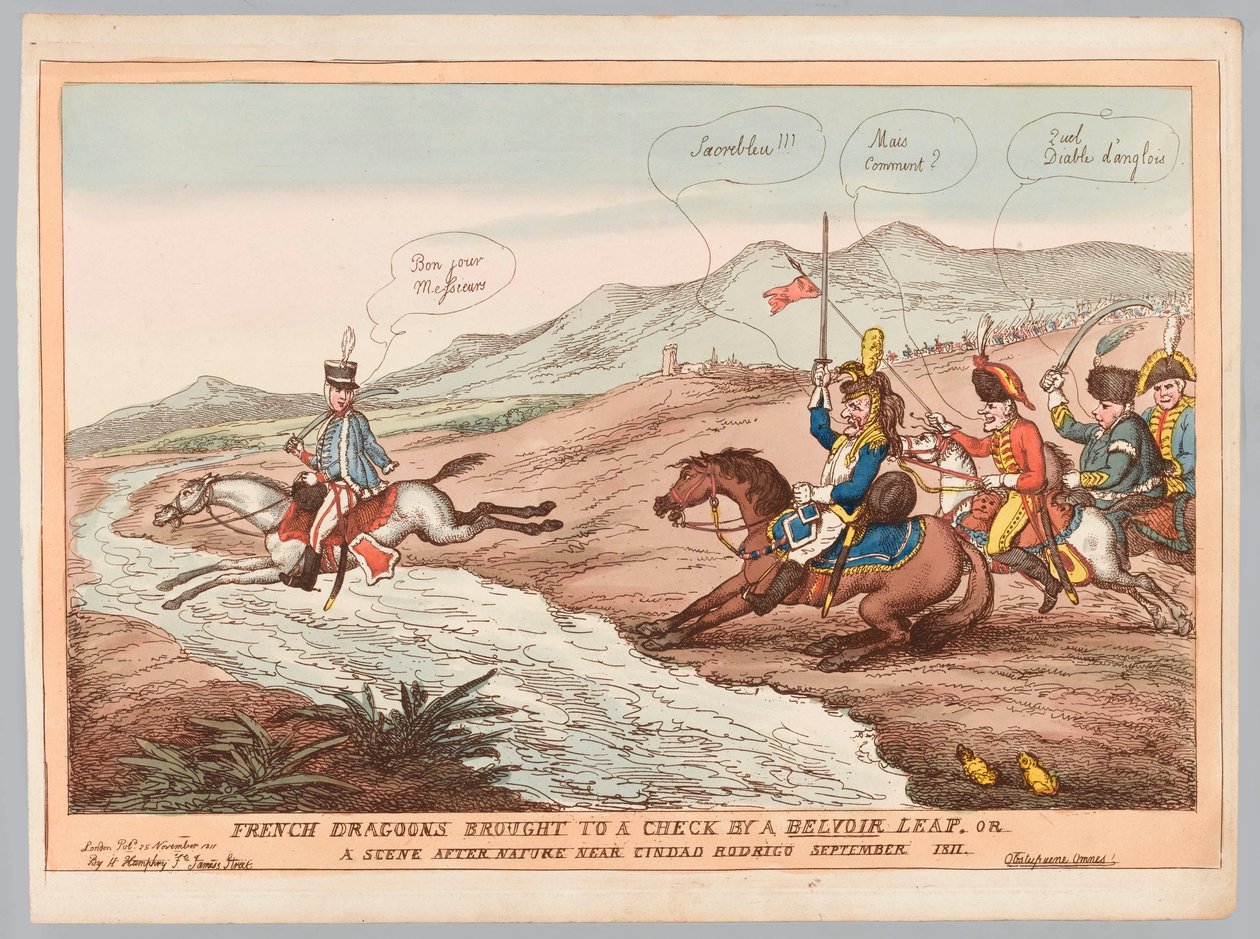 Les manières anglaises et la prudence française ou les dragons français arrêtés par le saut de Belvoir, septembre 1811 - Thomas Rowlandson