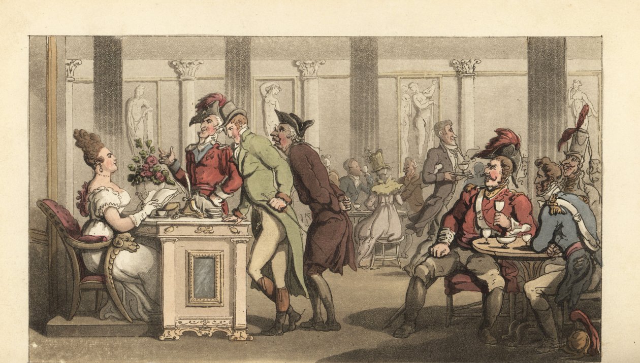 Gentleman anglais flirtant avec la Belle Limonadière dans un café à Paris - Thomas Rowlandson