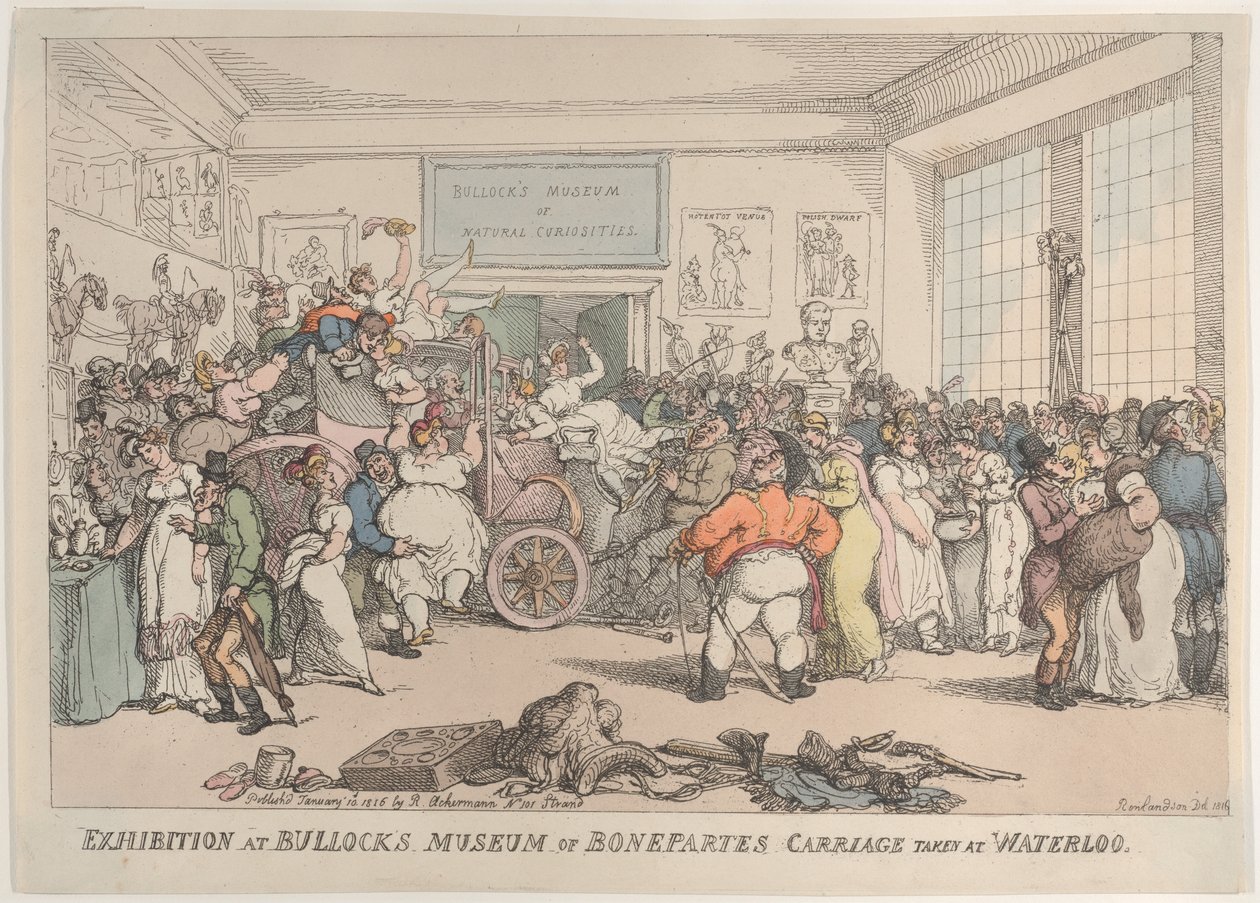 Exposition au musée de Bullock de la voiture de Bonaparte, prise à Waterloo, 10 janvier 1816 - Thomas Rowlandson