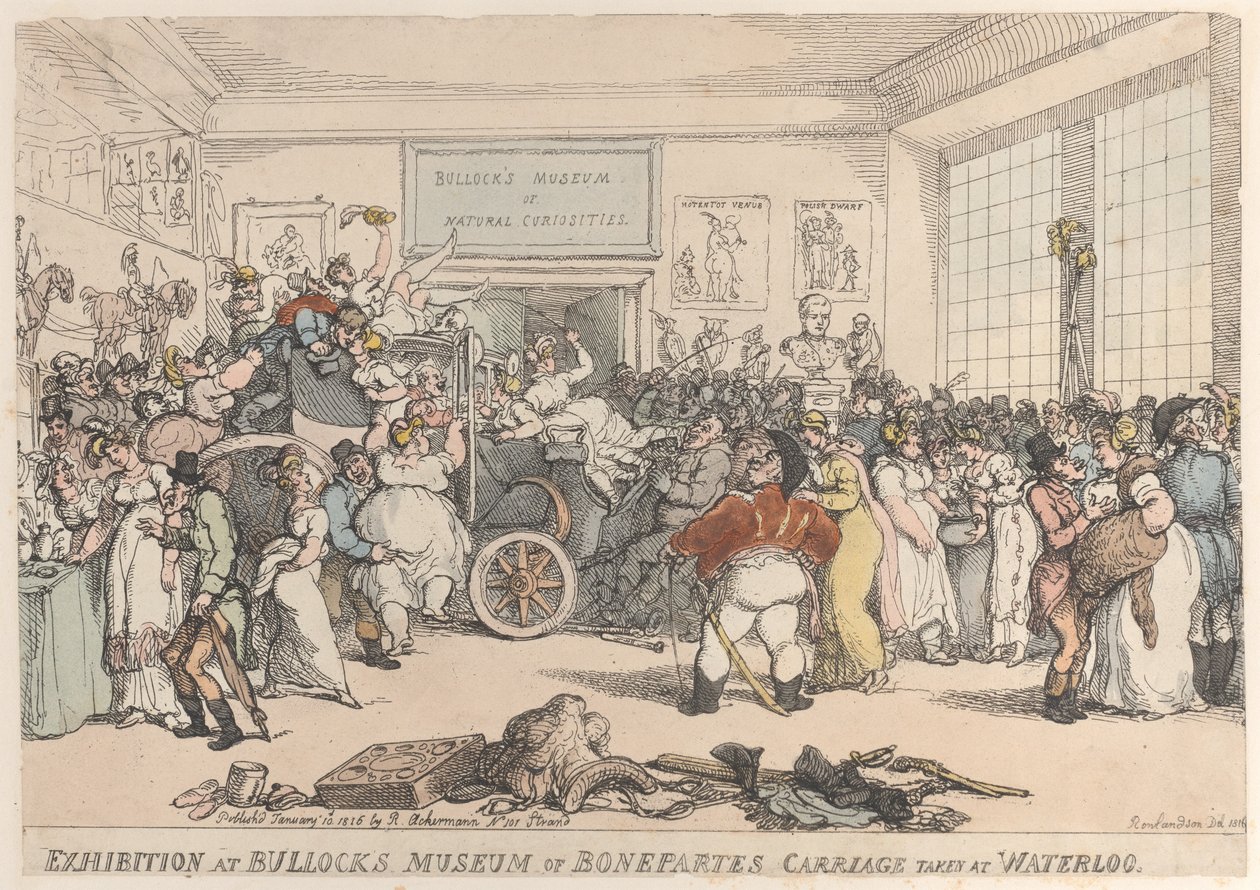 Exposition au musée de Bullock de la voiture de Bonaparte prise à Waterloo, 10 janvier 1816 - Thomas Rowlandson