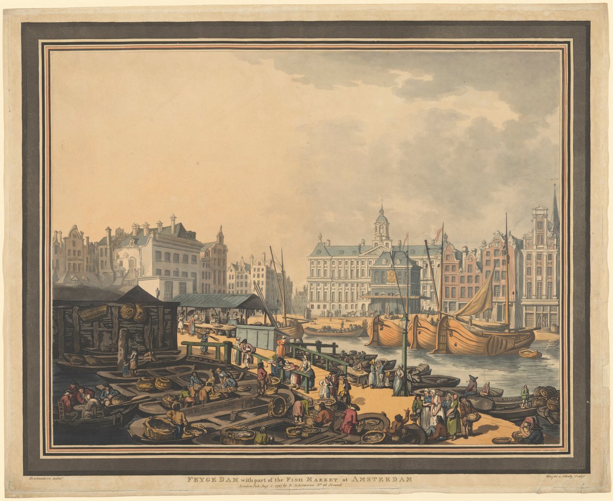 Feyge Dam, avec une partie du marché aux poissons à Amsterdam - Thomas Rowlandson