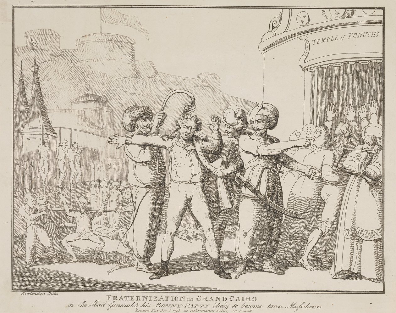 Fraternisation au Grand Caire, ou le général fou et sa joyeuse bande, en passe de devenir de dociles musulmans - Thomas Rowlandson