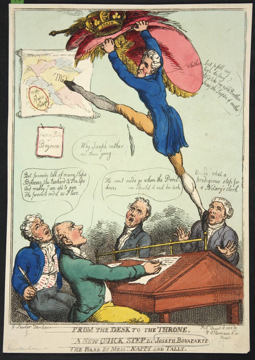 Du bureau au trône. Un nouveau pas rapide par Joseph Bonaparte. La basse par Messieurs Nappy et Talley, 1808 - Thomas Rowlandson