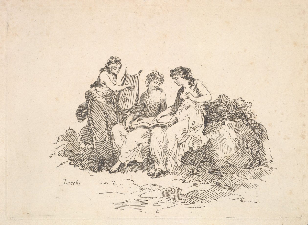 Harmonie - Deux nymphes chantant, une autre jouant de la lyre - Thomas Rowlandson