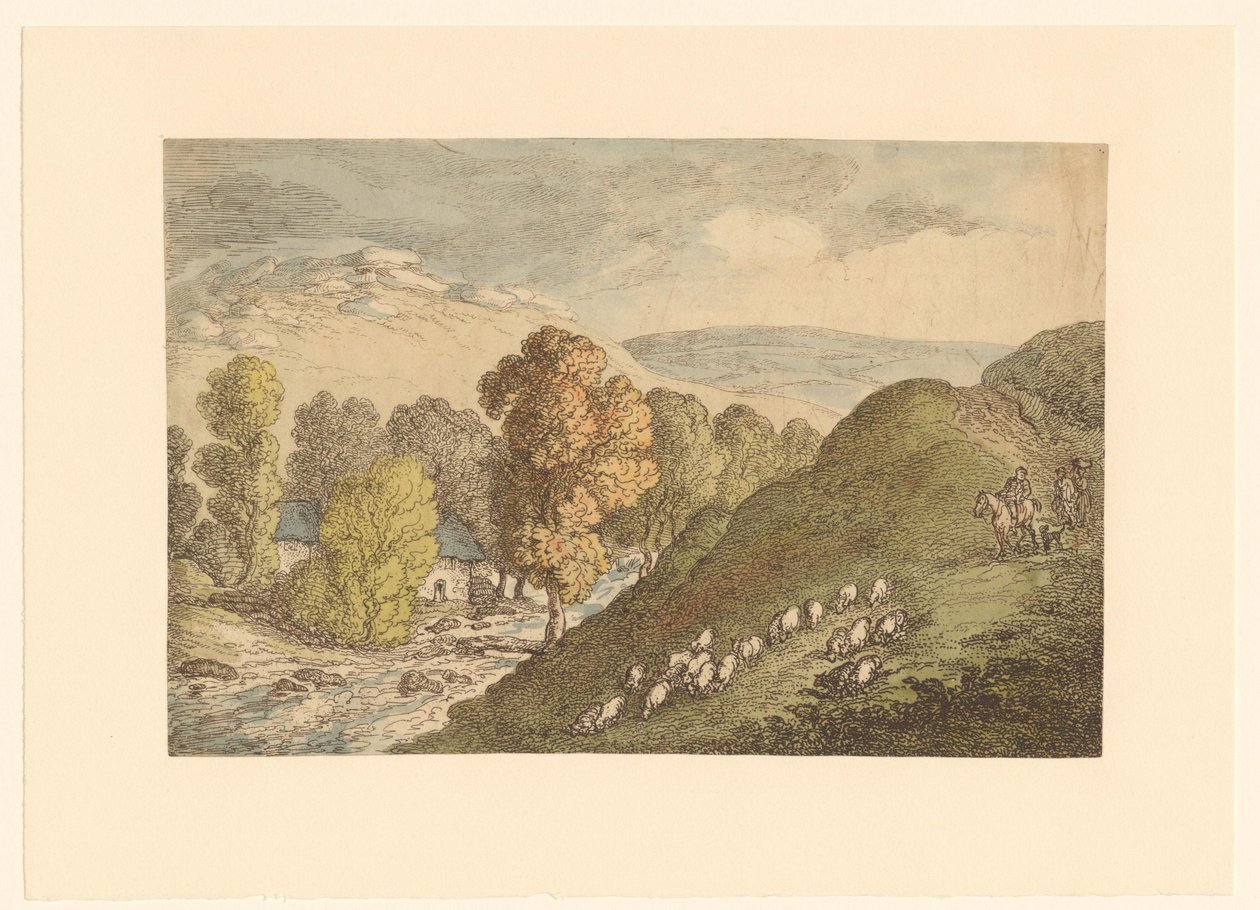 Paysage vallonné avec des moutons - Thomas Rowlandson