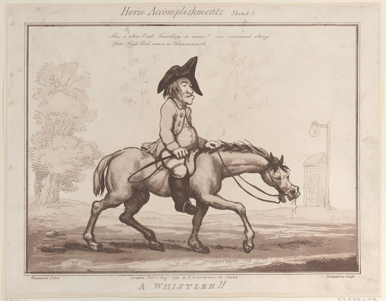 Accomplissements du cheval, croquis 3 : Un siffleur !! - Thomas Rowlandson