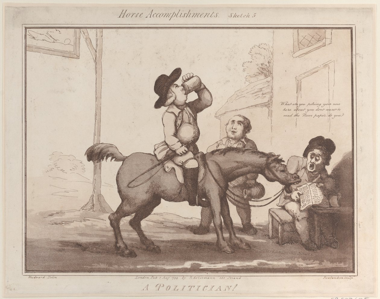 Les Accomplissements du Cheval, Croquis 5 : Un Politicien !!, 1er août 1799 - Thomas Rowlandson