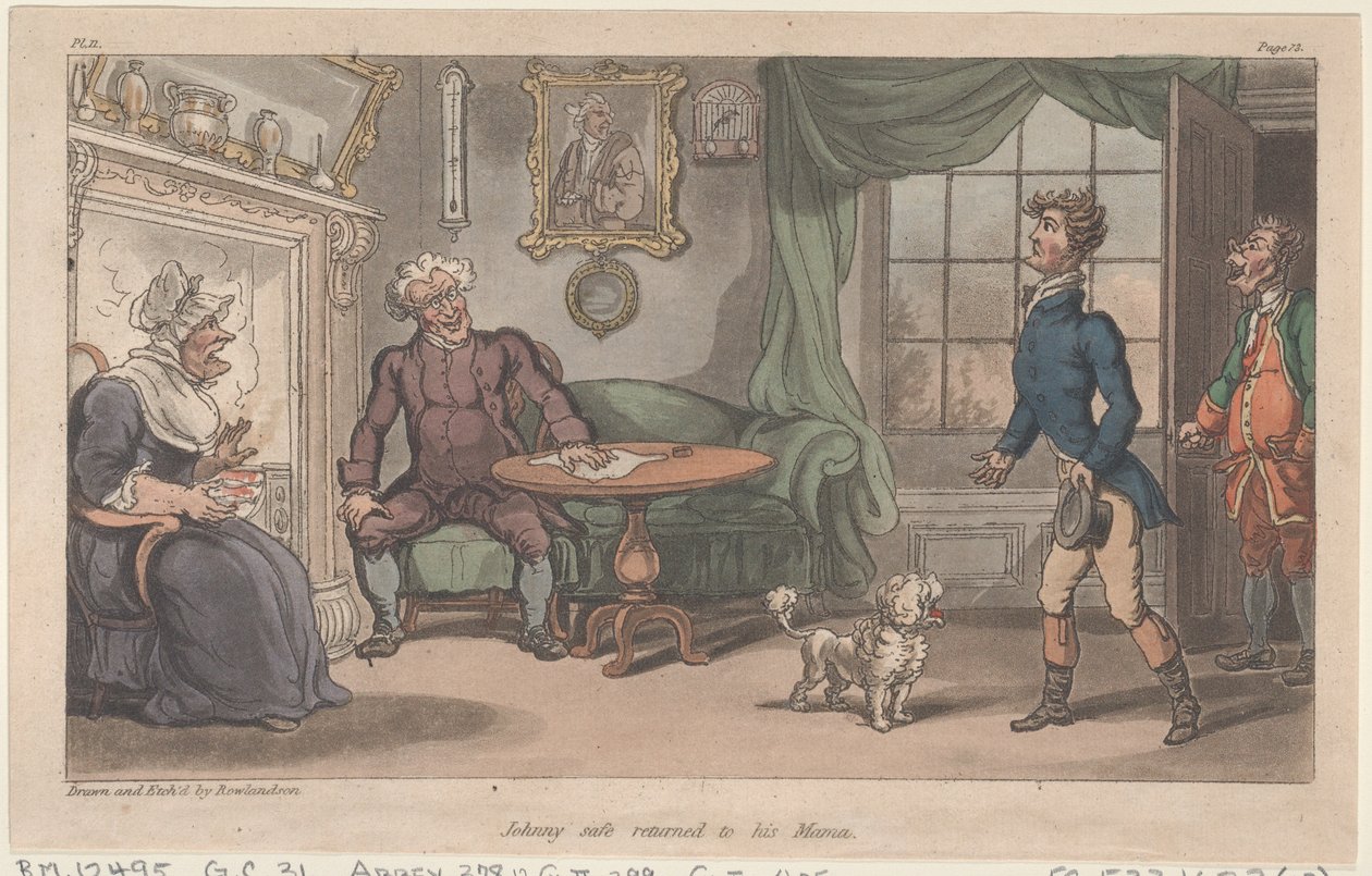 Johnny revenu sain et sauf à sa maman, des Aventures militaires de Johnny Newcome, 1815 - Thomas Rowlandson