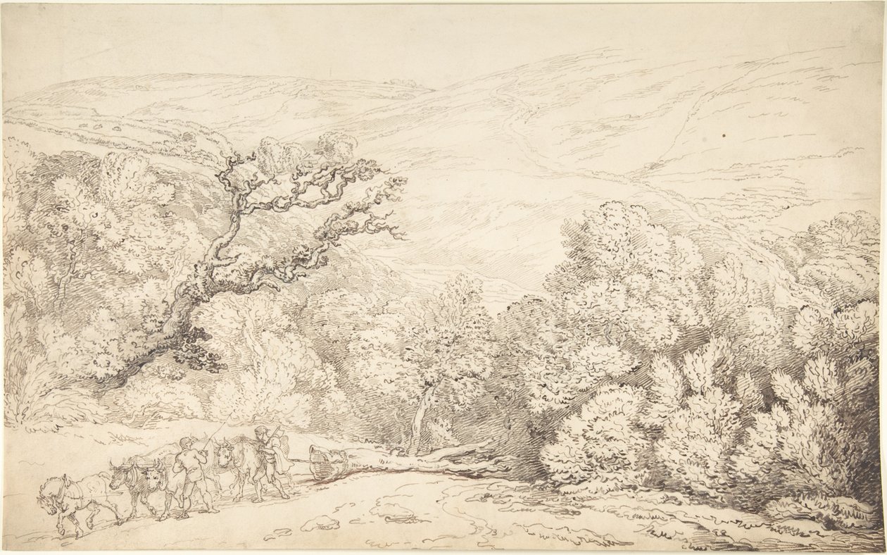 Paysage avec des bœufs et un arbre abattu - Thomas Rowlandson