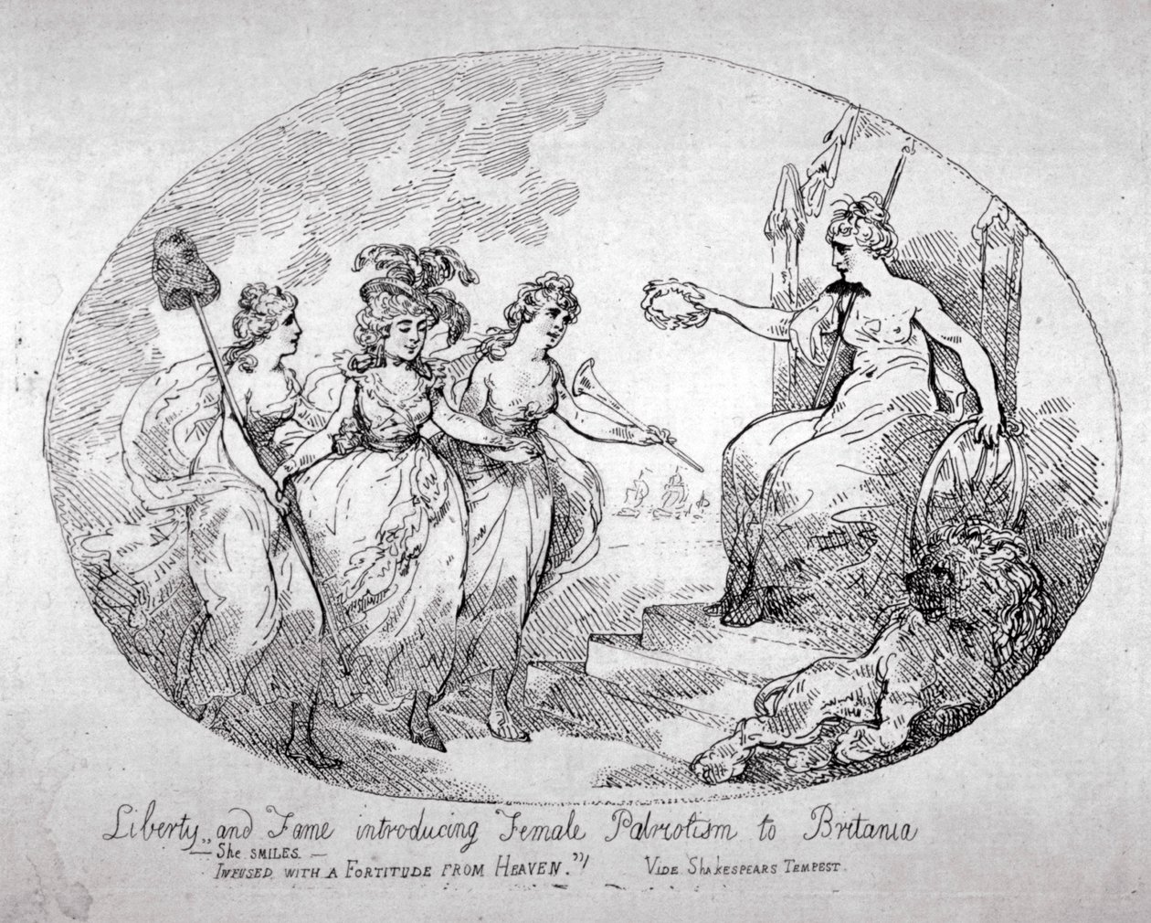 Liberté et Renommée introduisant le Patriotisme féminin à Britannia - Thomas Rowlandson