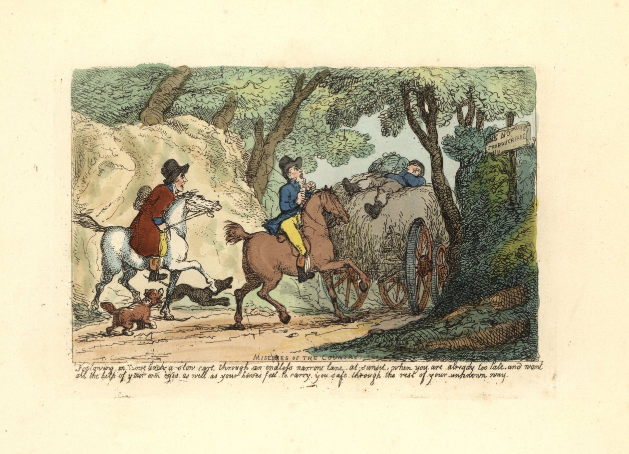 Homme à cheval derrière une charrette lente sur une voie étroite - Thomas Rowlandson