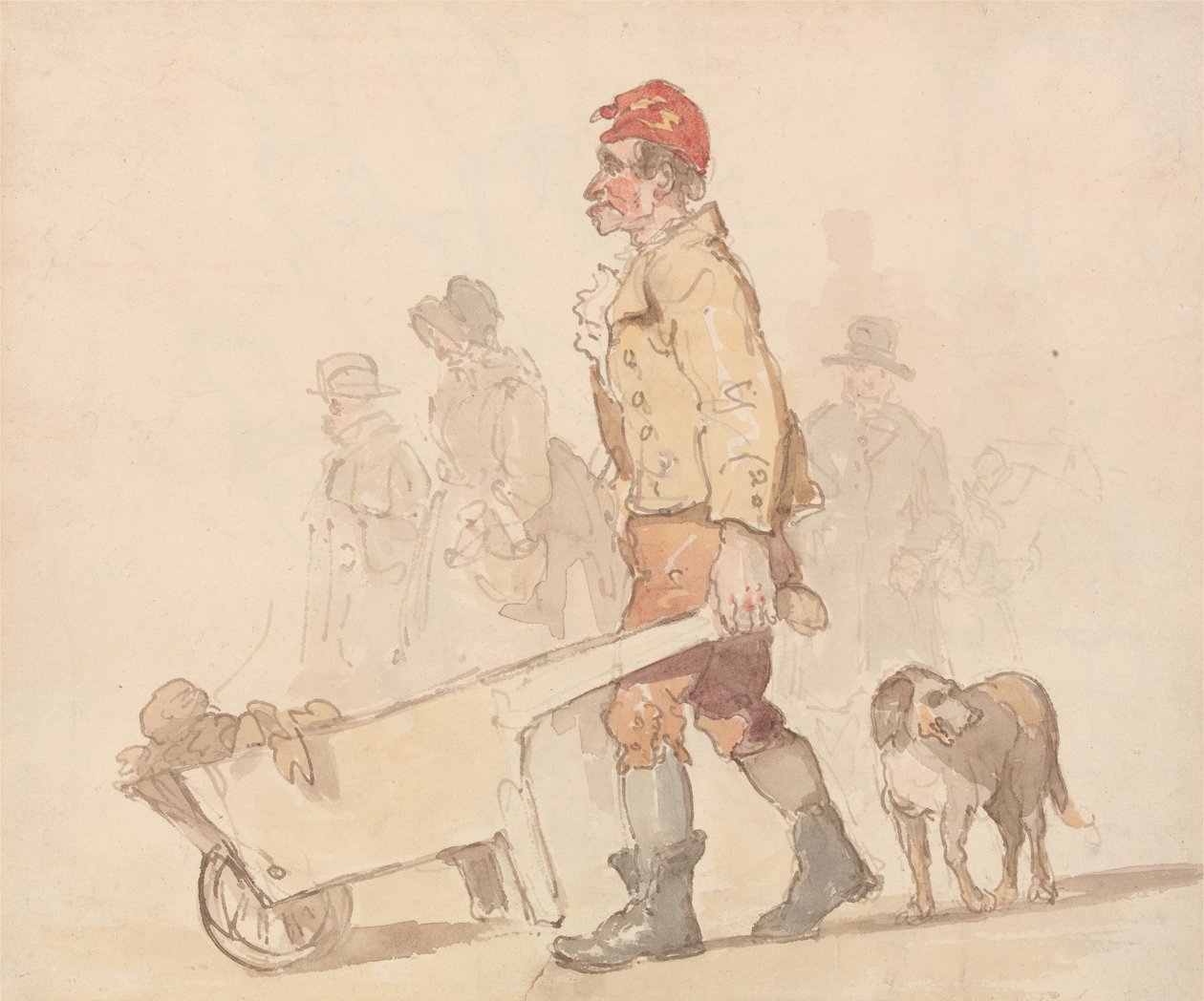 Un homme avec une brouette et un chien - Thomas Rowlandson