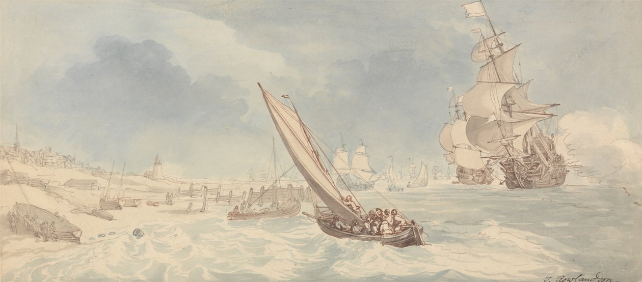 Navires de guerre et voiliers près du rivage - Thomas Rowlandson