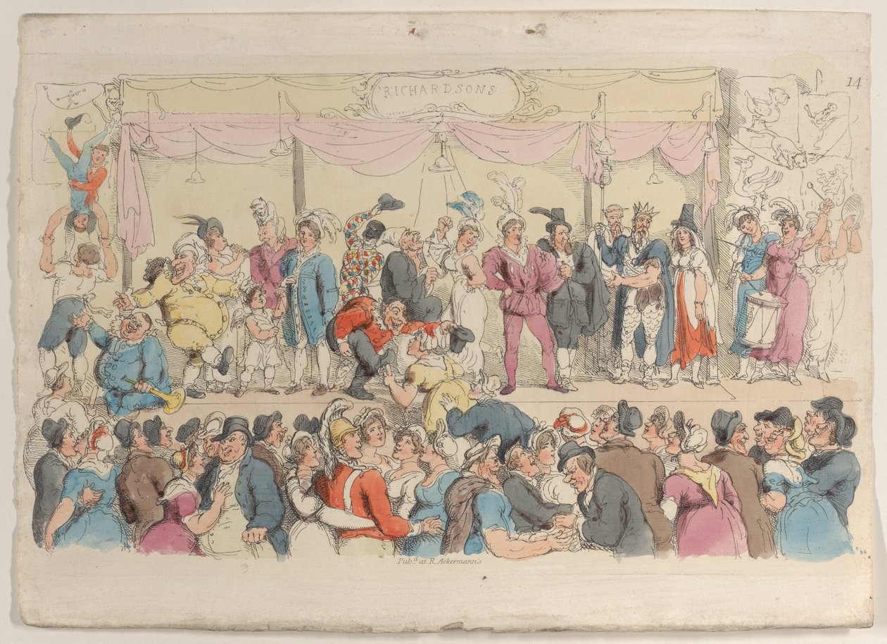 Planche 14 : Le spectacle de Richardson, du Monde en miniature, 1816 - Thomas Rowlandson