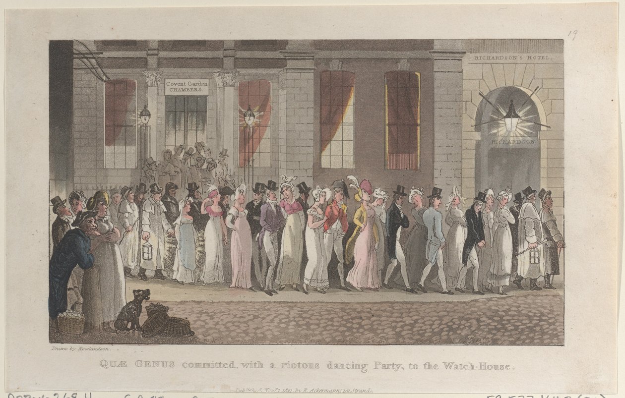 Quae Genus arrêté, avec une fête de danse tumultueuse, à la maison de garde, de..., 1er novembre 1821 - Thomas Rowlandson