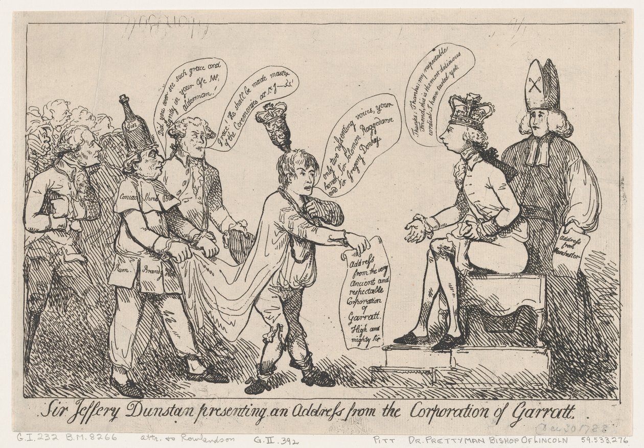 Sir Jeffery Dunstan présente un message de la Corporation de Garratt - Thomas Rowlandson