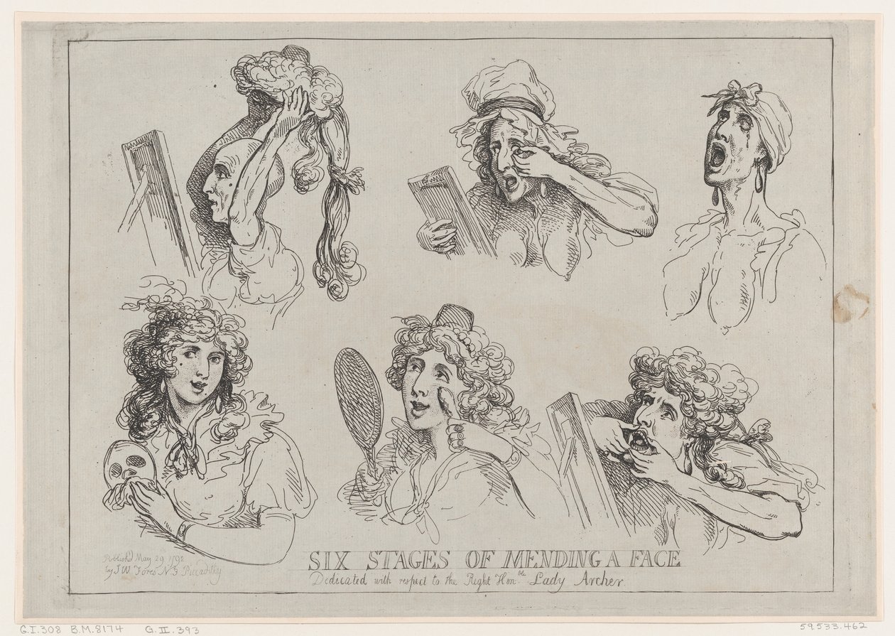 Six étapes pour réparer un visage, dédié avec respect à la très honorable Lady Ar..., 29 mai 1792 - Thomas Rowlandson
