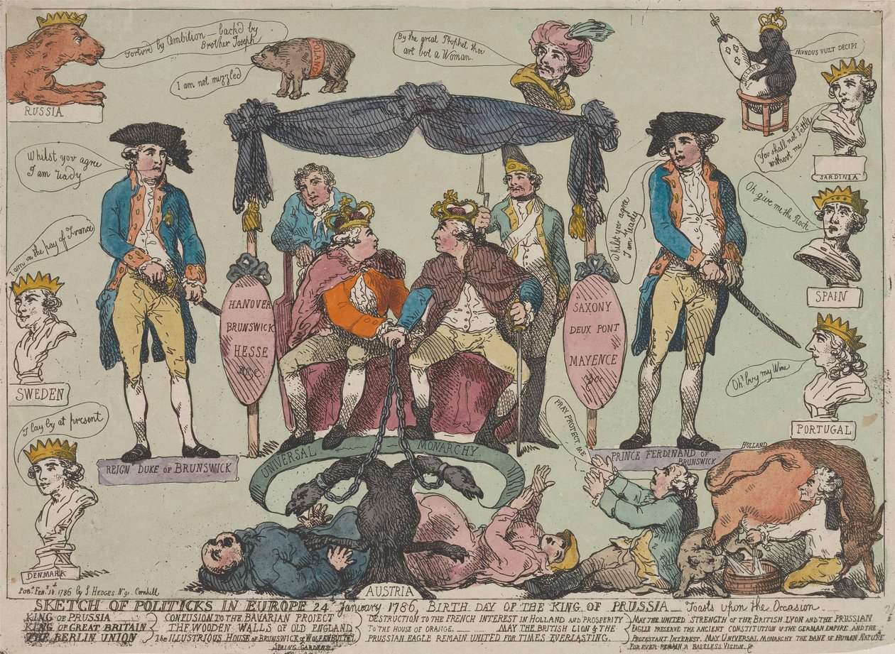 Aperçu de la situation politique en Europe, 24 janvier 1786 – Anniversaire du roi de Prusse--- - Thomas Rowlandson