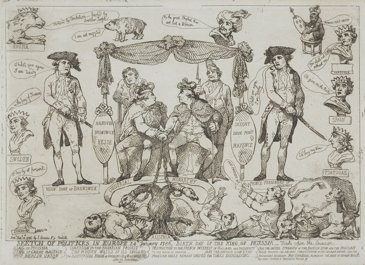 Aperçu de la situation politique en Europe, 24 janvier 1786 – Anniversaire du roi de Prusse - Thomas Rowlandson