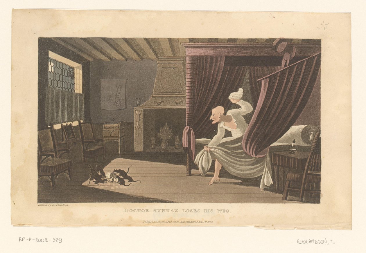 Chambre à coucher où des rats mangent la perruque du Docteur Syntax - Thomas Rowlandson