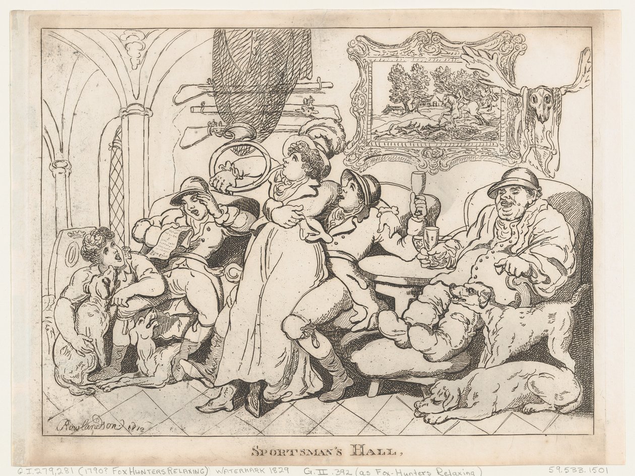 La salle des chasseurs, ou Les chasseurs de renards se reposant - Thomas Rowlandson