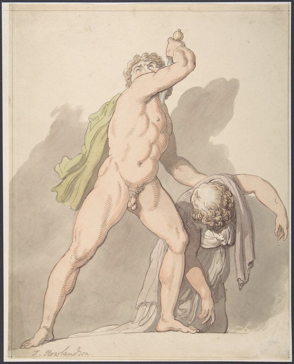 Homme nu debout soutenant une femme évanouie (Le Gaul de Ludovisi, aux Offices) - Thomas Rowlandson