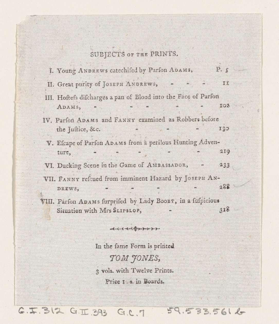 Table des matières : Les aventures de Joseph Andrews, et son ami M. Abraham Adams, 1792 - Thomas Rowlandson
