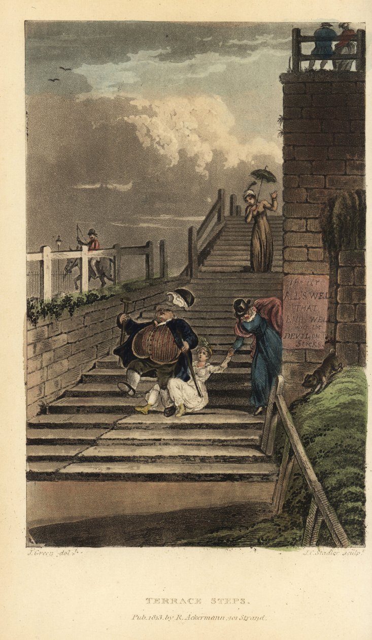 Les marches de la terrasse : les touristes dévalent les escaliers de Cliff Terrace - Thomas Rowlandson