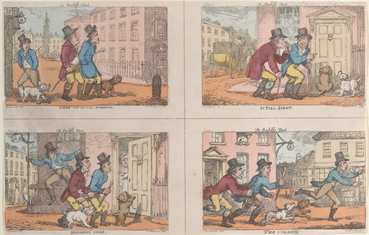 La chasse du bailli : sortie le matin, en plein parfum, débusquant, 1809 - Thomas Rowlandson