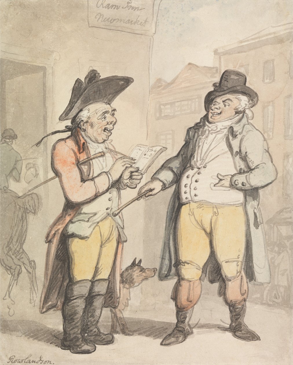Le bookmaker et son client devant le Ram Inn, à Newmarket - Thomas Rowlandson