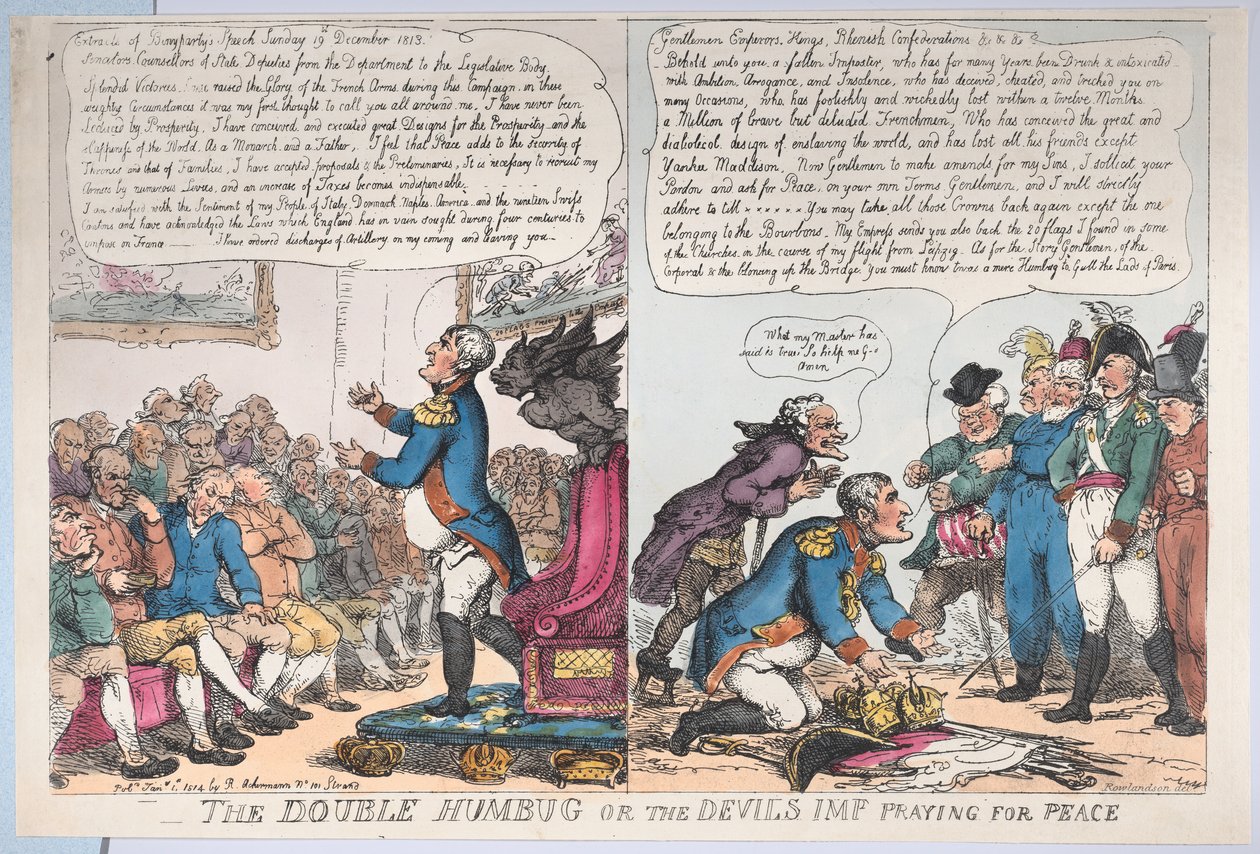 Le Double Humbug ou le Diable priant pour la paix, 1er janvier 1814 - Thomas Rowlandson