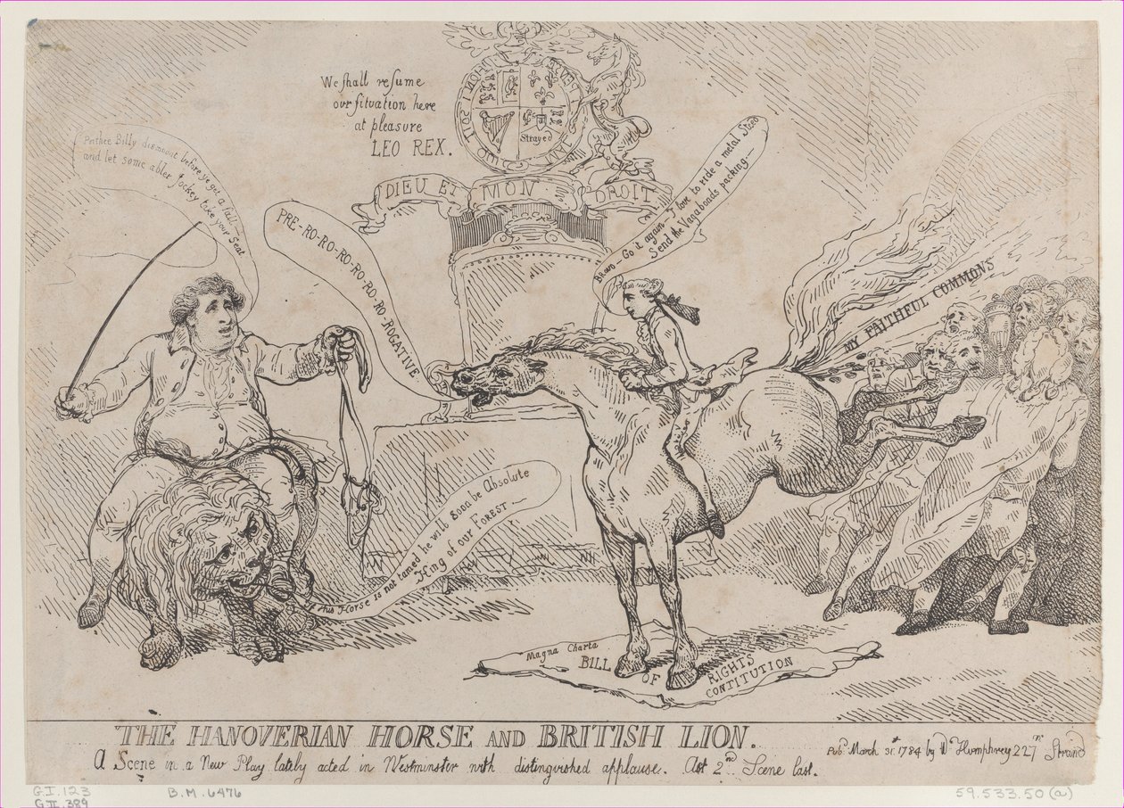 Le cheval hanovrien et le lion britannique, 31 mars 1784 - Thomas Rowlandson